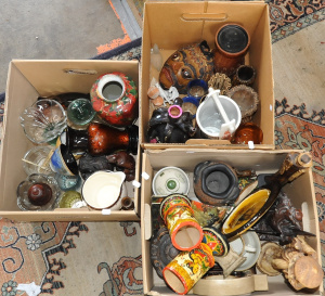 Lot 48 - Large Mixed Lot of 3 Boxes inc Ceramics, Resin Statues, Art Glass and o