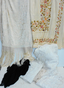 Lot 49 - Box lot Vintage Napery - Tablecloths inc Large Hand embroidered Cream , Lot 49 - Box lot Vintage Napery - Tablecloths inc Large Hand embroidered Cream ,