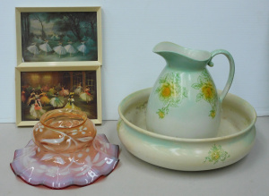 Lot 52 - Victorian Ruby Glass Lampshade with Vaseline Florals, a Stoke on Trent
