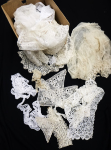 Lot 57 - Box Lot of Victorian and later lace & crochet, netting trim, offcut Lot 57 - Box Lot of Victorian and later lace & crochet, netting trim, offcut
