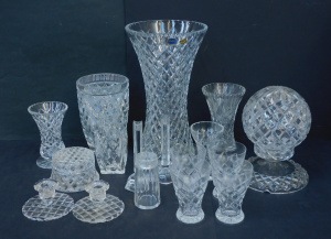 Lot 72 - Group lot of Crystal inc Diamond Cut Lge Flared Vase 35cm H , Rocket Va