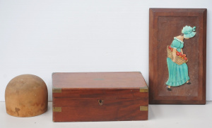 Lot 99 - 3 pcs Vintage Wooden items inc Godfrey Melbourn Hat Block, Writing Box