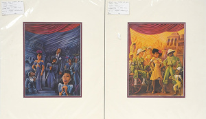 Lot 113 - Pair vintage c1940s Mounted Colour Art Deco prints after the paintings Lot 113 - Pair vintage c1940s Mounted Colour Art Deco prints after the paintings