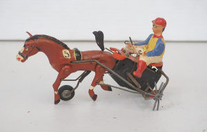 Lot 128 - Vintage German DGM Clockwork Harness Racer (af) Lot 128 - Vintage German DGM Clockwork Harness Racer (af)