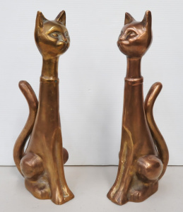 Lot 135 - Pair of Heavy Cast Brass Stylised Cats