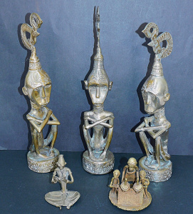Lot 137 - Group lot Eastern Metal Figures inc Set of three 35cm H Lot 137 - Group lot Eastern Metal Figures inc Set of three 35cm H