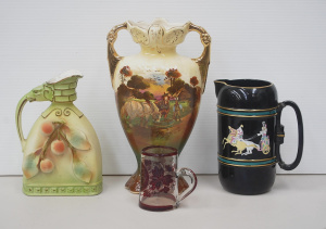 Lot 146 - Mixed Lot of Vessels, Including Jugs, a Vase, and an Engraved Ruby Gla