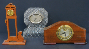 Lot 147 - 3 Vintage Mantel clocks inc Art Deco wooden with German Mercedes Gilt