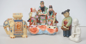 Lot 174 - 4 Oriental Pottery figural Mantle Decorations & Boxed Set of Vinta