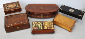 Lot 176 - Lot of inlaid and carved wooden Jewellery Boxes, some musical