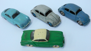 Lot 183 - 4 Vintage Diecast Dinky Toy vehicles inc Grey Volkswagen No 181, Blue