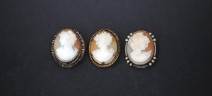Lot 188 - 3 x Cameo brooches - - 800 silver, RG 9ct etc