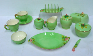 Lot 201 - Group lot vintage Royal Winton Grimwades Green Rosebud inc Toast Rack,