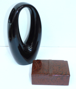 Lot 202 - 2 pieces - MCM black glazed vase signed Moss to base & numbered V2 Lot 202 - 2 pieces - MCM black glazed vase signed Moss to base & numbered V2