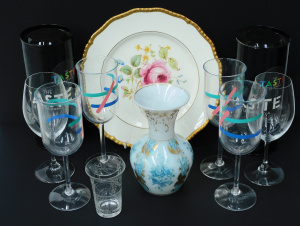 Lot 9 - Mixed Group inc Victorian Milk glass vase, Boxed Taste of Tasmania Stemm