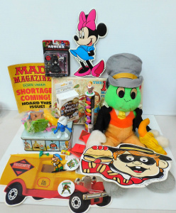 Lot 10 - Box Lot of Retro and Modern Toys, Games and Kid's Items inc Mad Magazin