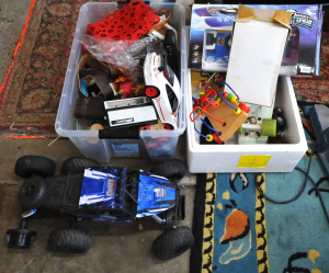 Lot 16 - 2 x Boxes Mixed Items incl Kids Toys, Sewing Accessories, Boxed RC Davy