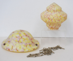 Lot 79 - 2 x Art Deco Glass Light Shades both Yellow & Maroon marbled inc Po
