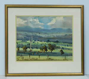 Lot 89 - Ernest Vogel (1909 - 1993) Gilt framed Watercolour - Rolling Hills, Yel