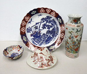 Lot 94 - Group lot of Japanese Porcelain inc, large Imari Charger with hand pain