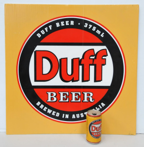 Lot 95 - Duff Beer by Razorback Beverages Corflute Sign and Can (empty)