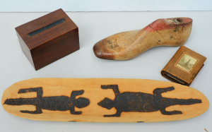 Lot 162 - Group lot of Mixed inc Wooden Shoe Last, Aboriginal coolamon bowl &