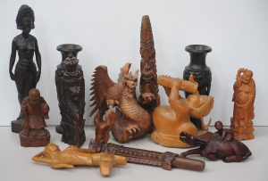 Lot 165 - Group of Carved Wooden SE Asian Items in Ebony, Teak etc, inc Statues,