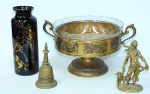 Lot 179 - Vintage Daalderop Brass Pedestal Fruit Bowl with Cut Glass Insert, Hea