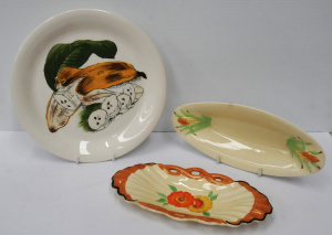 Lot 182 - 3 pces vintage English Ceramics inc Clarice Cliff Corn Cob oval Dish,