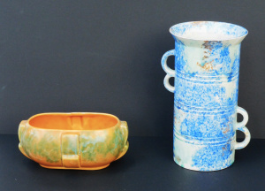 Lot 184 - 2 pces Art Deco English Shorter & Sons Ceramic Vases Mottled blue