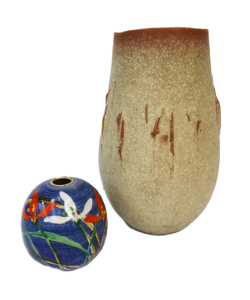 Lot 185 - 2 x Modern Japanese Pottery Vases inc, small rounded blue glazed form