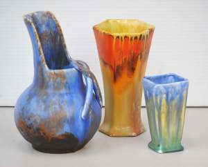 Lot 192 - 3 pces Art Deco English Empire Ware Drip Glaze ceramics inc Orange &am