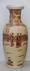 Lot 195 - Large Chinese Ceramic Vase - Lamp Base - cream ground with Cherry blos