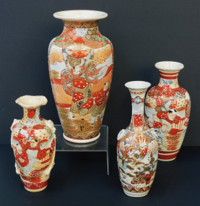 Lot 202 - Four Vintage Japanese earth tone Ceramic hand painted Vases Tallest 30