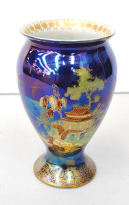 Lot 214 - Vintage Carlton Ware Blue Lustre Mikado Vase with gilt trim 15cm H