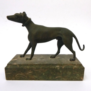 Lot 216 - Small vintage c1890 Unsigned Bronze Sculpture of a Greyhound - mounted