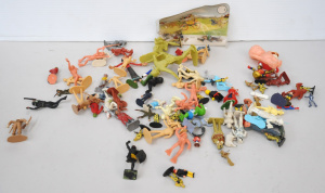 Lot of Plastic Toy Figures incl Olive Oyl, Army Men, Zulu Warrior, Cowboys etc