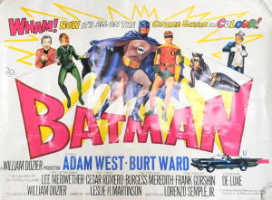 Vintage 1966 One Sheet Batman Movie Poster starring Adam West & Burt Ward -