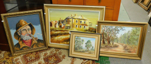 Lot 3 - 4 x framed Decorative Oil Paintings & a Tapestry - Lillias Roeder oi