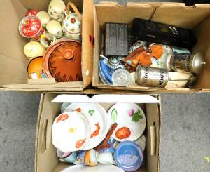 Lot 31 - 3 Mixed Boxes inc Vintage ceramics, Japanese Serving plates, plates bow