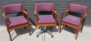 Lot 34 - 3 x MCM Teak Chairs - pair Arm Chairs & matching Desk Chair w swive