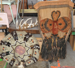 Lot 37 - 4 x 70s Items incl Woven Tapestry Wall Hanging, Retro Macrame Fring Wal