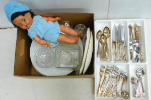 Lot 45 - Mixed Lot of Porcelain, Crystal, Glass, Rodd Flatware, and Vintage Pedi