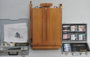 Lot 46 - Group lot - Fold Up portable wooden Artists Easel & 2 x cases of Ar