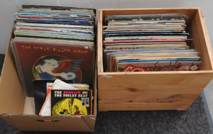 Lot 53 - 2 x Boxes of Vintage & Retro Vinyl LPs & Singles inc Elvis, Rod