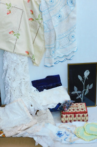 Lot 56 - Group lot Vintage Linen ,Napery & Haberdashery inc Sewing Basket, B