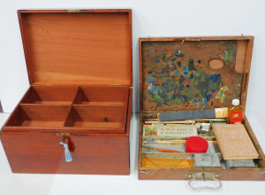 Lot 62 - 2 x pieces - Vintage Wooden Artists Box w paints, medium, brushes, etc