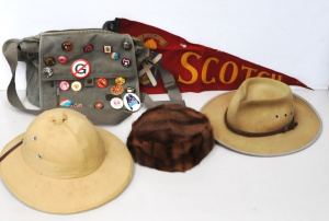 Lot 65 - Group Lot of Vintage Items inc Fur Hat, Cattleman's Hat, Pith Helmet, S