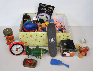 Lot 90 - Box Lot of Toys inc Steiff Mucki Doll, Thunderbirds 2, 3, and 4, Mickey