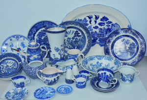 Lot 98 - Large Lot of Blue and White Porcelain inc Spode Plate Clock, Burleigh,